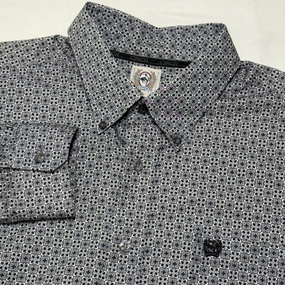 Cinch Other - Cinch Button Down Shirt Mens M Grey Black Medallion Geometric MTW1105499 Western